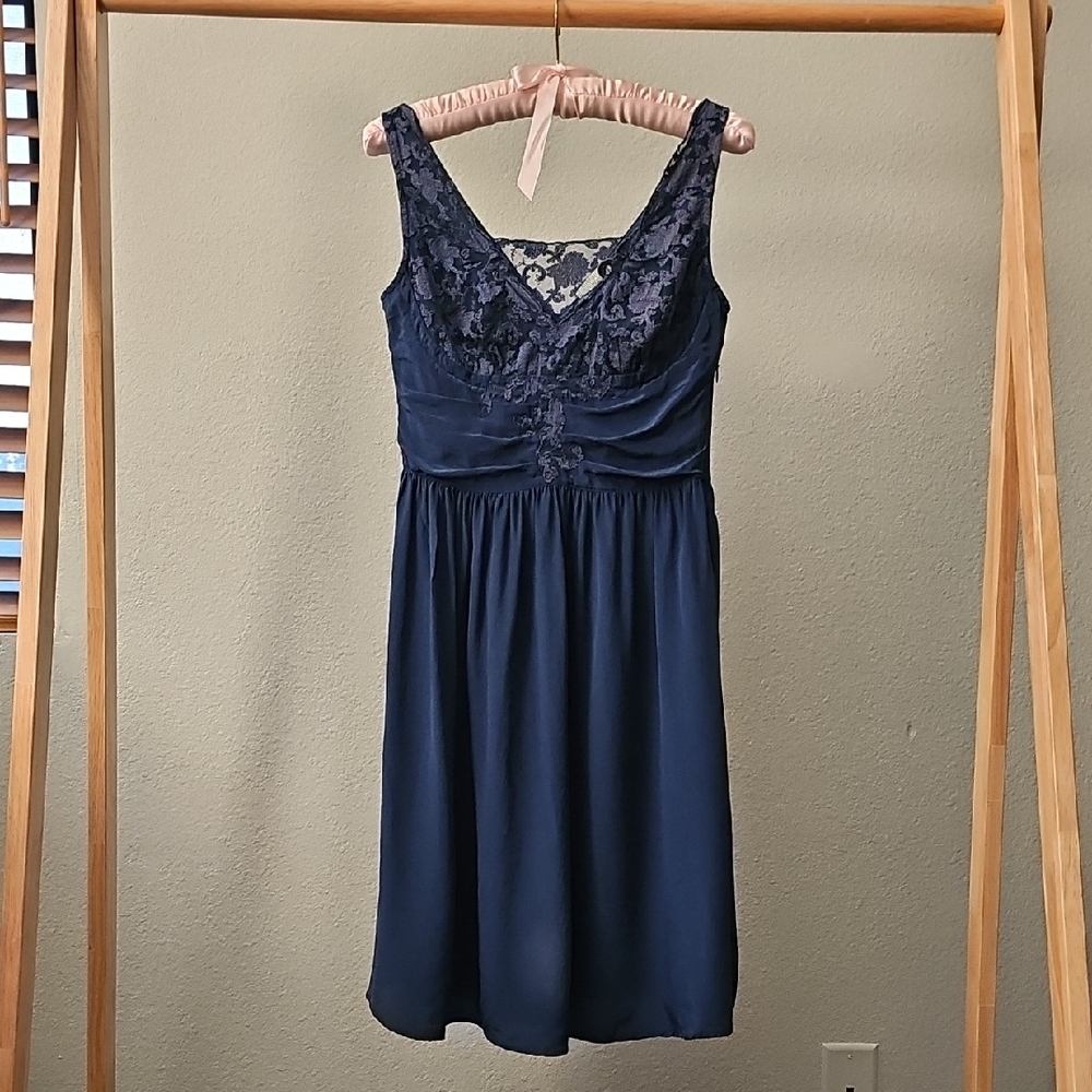 100% Silk Anthopologie x Lil Navy Sleeveless Dress with Lace Embellishment